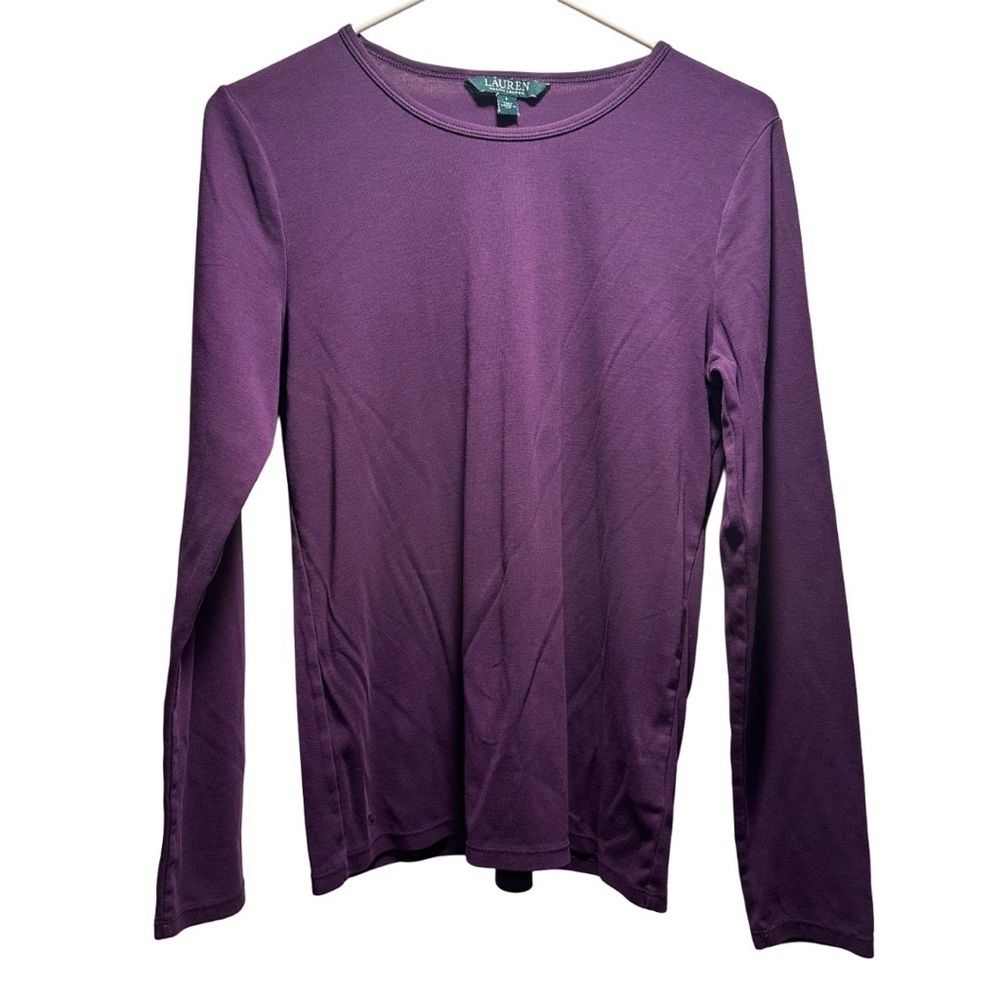 FREE* Lauren Ralph Lauren Purple Long Sleeve Top 93%Cotton Signature Corner L - Picture 4 of 16